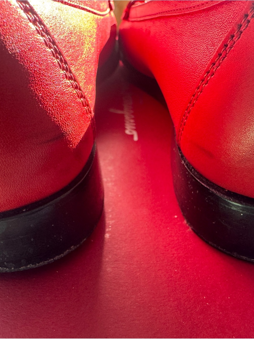 Salvatore Ferragamo Red Leather Vara Bit Loafers with Gold Hardware - Picture 9 of 11